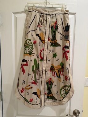 Double Beige Western Print Button-Front Skirt